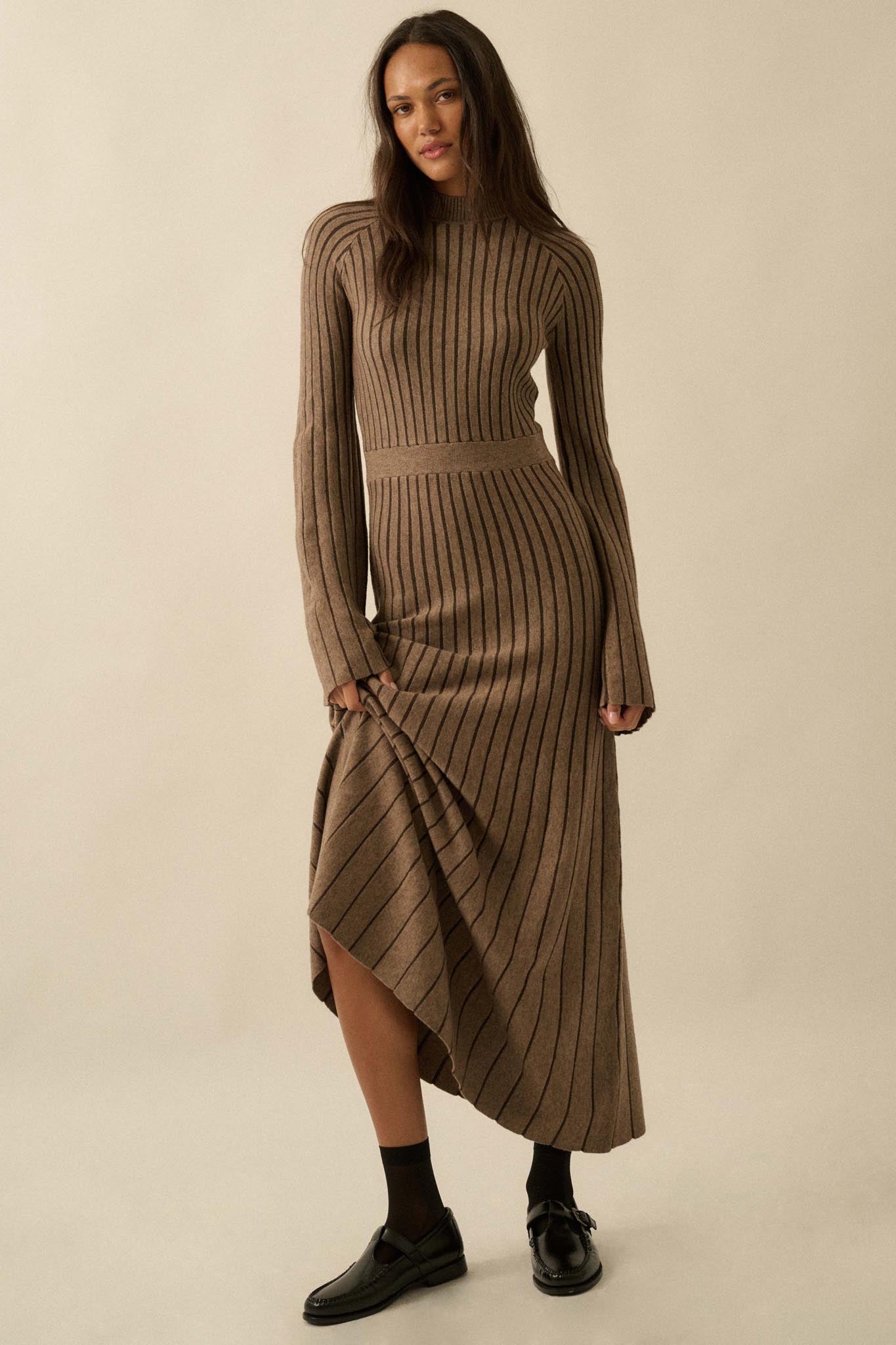 Style Lines Striped Bell-Sleeve Maxi Sweater Dress