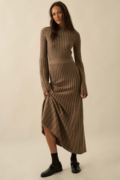 Style Lines Striped Bell-Sleeve Maxi Sweater Dress