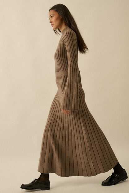 Style Lines Striped Bell-Sleeve Maxi Sweater Dress