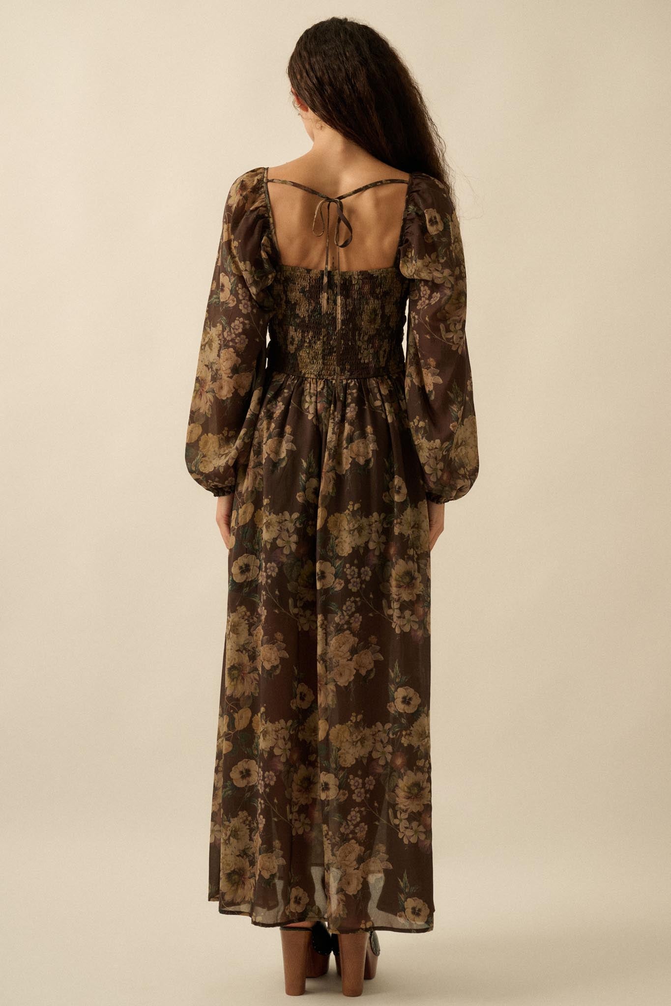 Wildflower Glen Floral Velvet-Trim Maxi Dress