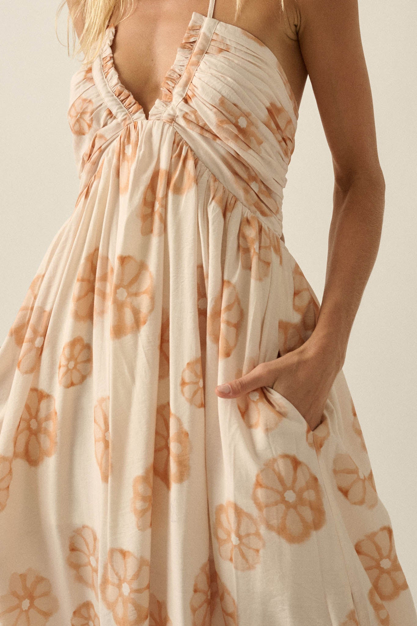 Summer Delight Floral Tie-Back Halter Maxi Dress