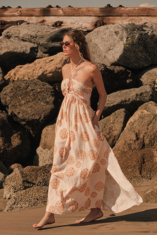 Summer Delight Floral Tie-Back Halter Maxi Dress