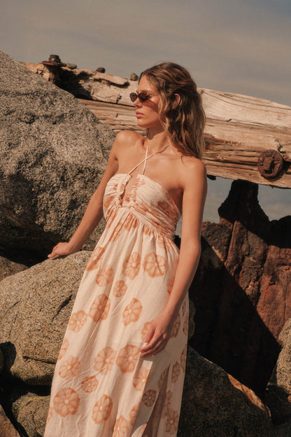 Summer Delight Floral Tie-Back Halter Maxi Dress