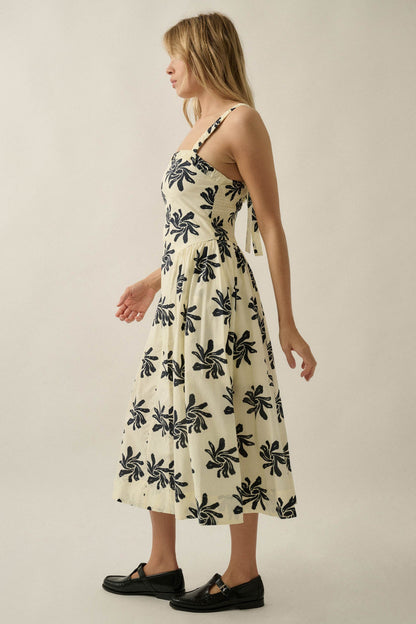 Twirling Blooms Floral-Print Pocket Midi Dress
