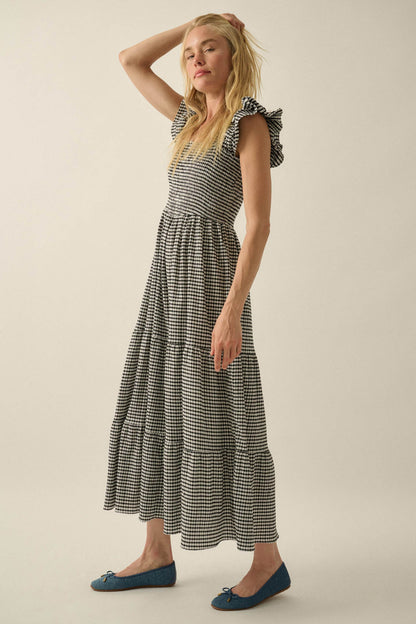 Sweet Treat Smocked Gingham Ruffle Midi Dress