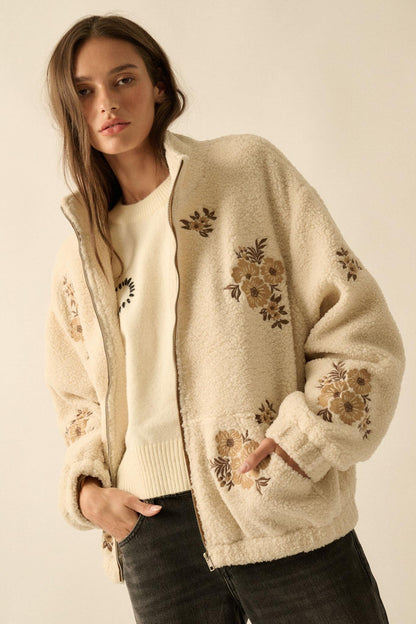 Warm Blossoms Floral-Embroidered Fleece Jacket