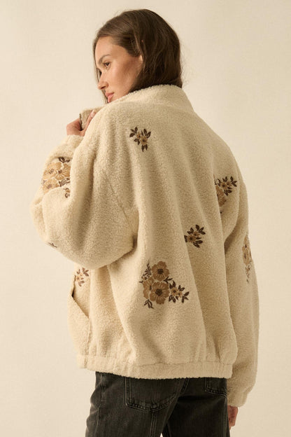 Warm Blossoms Floral-Embroidered Fleece Jacket