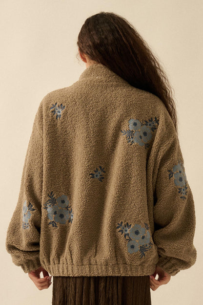 Warm Blossoms Floral-Embroidered Fleece Jacket