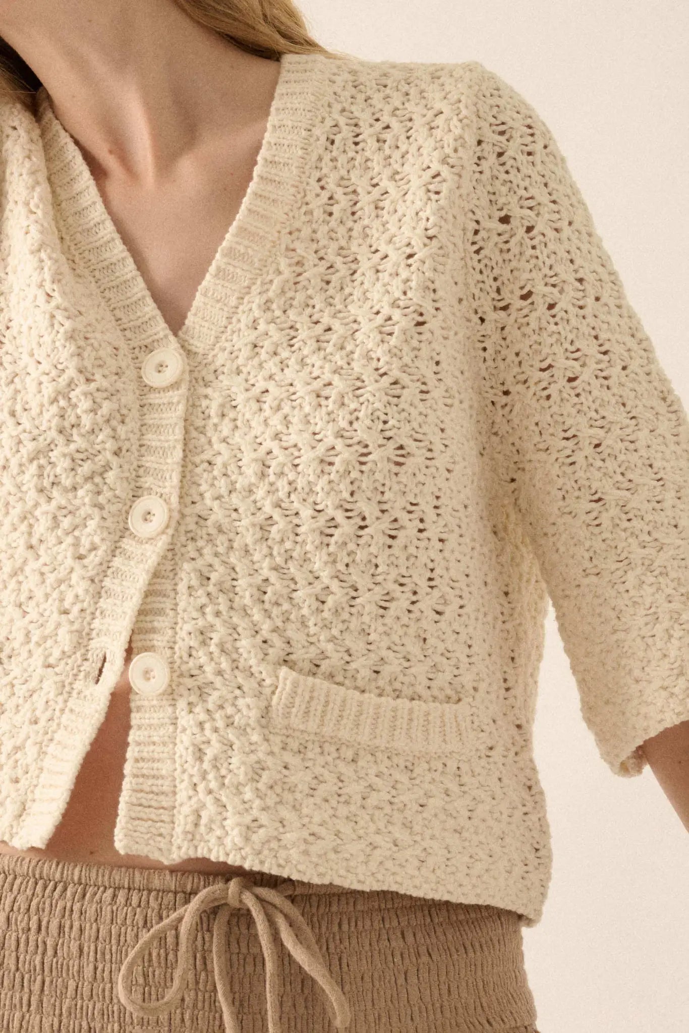 Take Your Time Open-Knit Short-Sleeve Cardigan