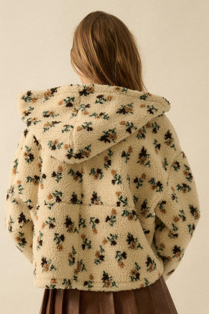 Winter Blossoms Floral Fleece Hooded Jacket
