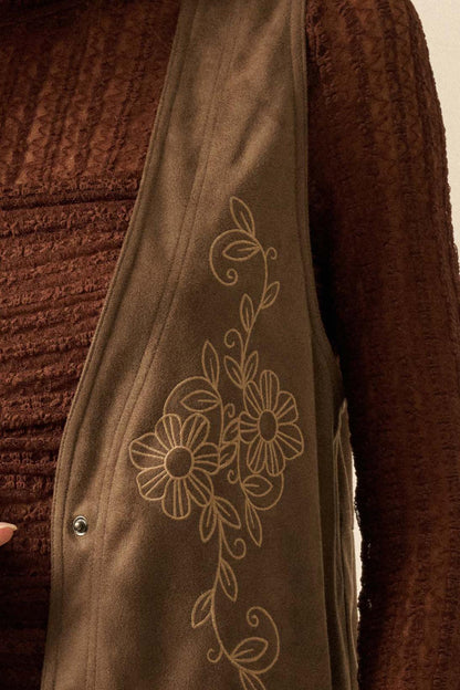 Sweet Meadow Floral-Embroidered Vegan Suede Vest