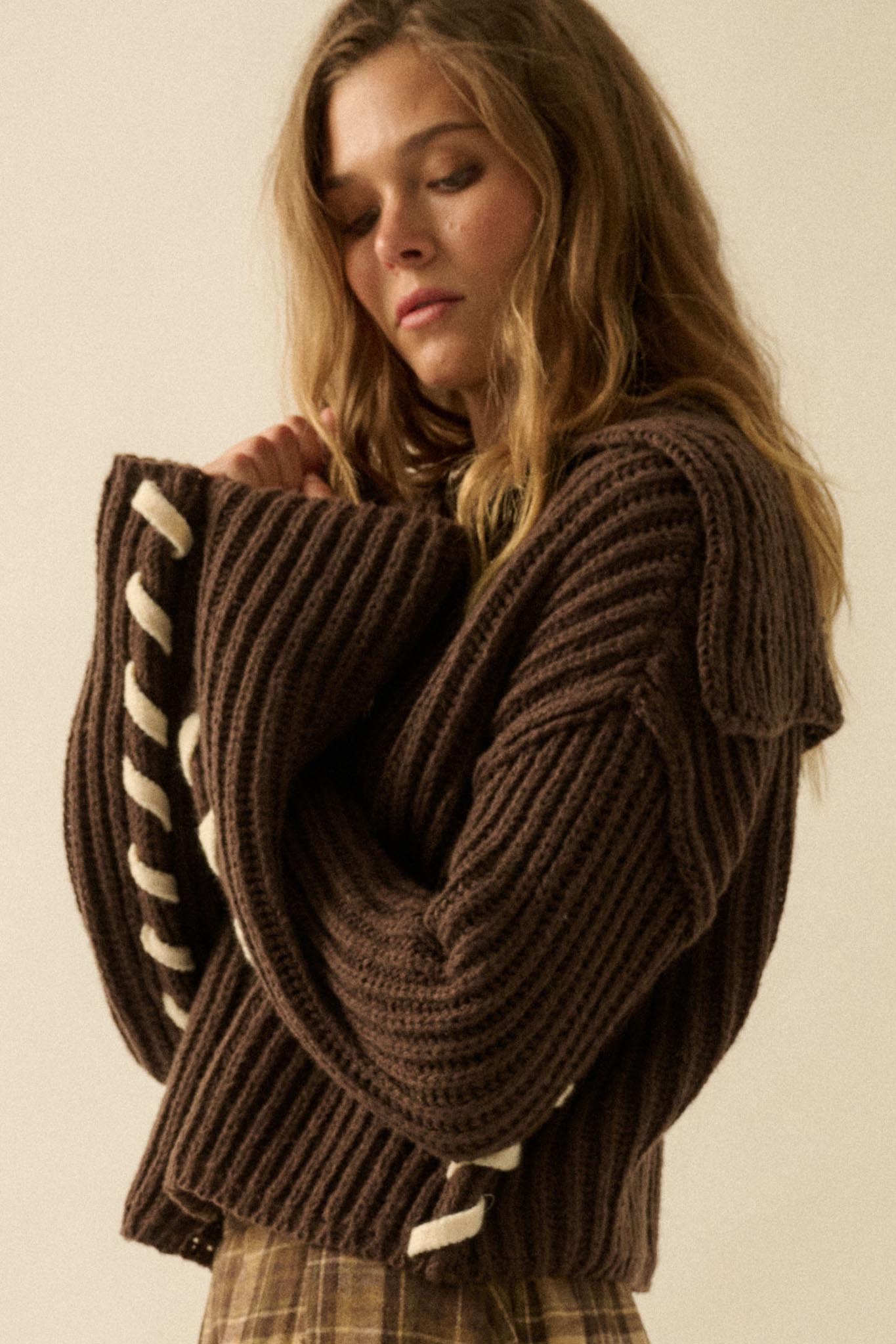 Stitch in Time Stitch-Detail Flap-Collar Cardigan