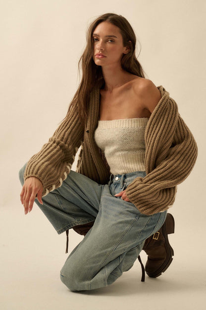 Stitch in Time Stitch-Detail Flap-Collar Cardigan