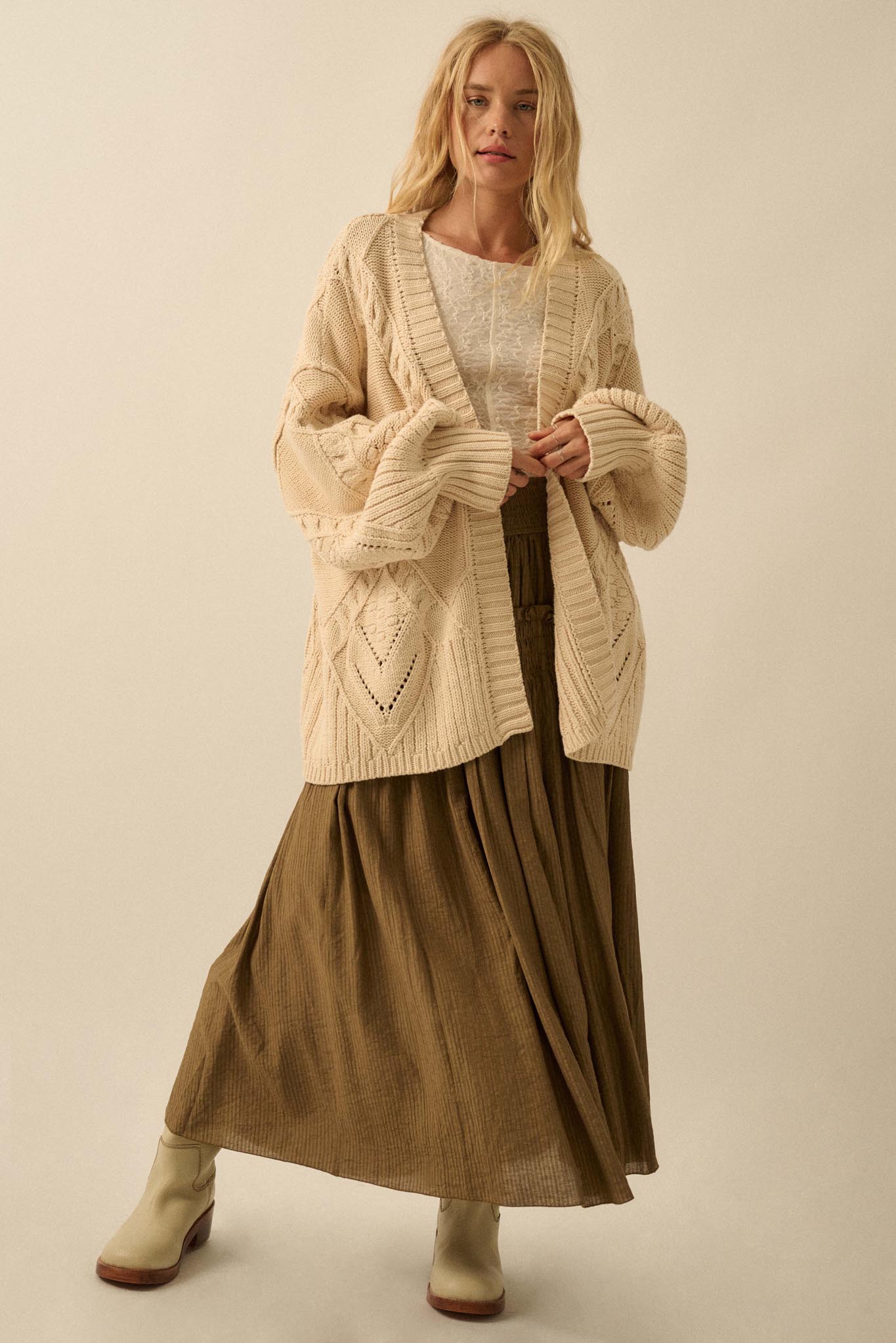 Twist Me Around Cable Knit Oversize Cardigan