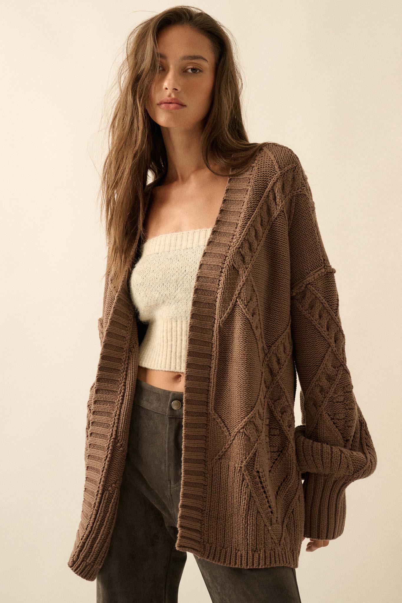 Twist Me Around Cable Knit Oversize Cardigan