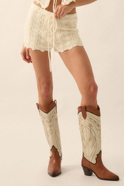 Twist and Shout Crochet Knit Drawstring Shorts