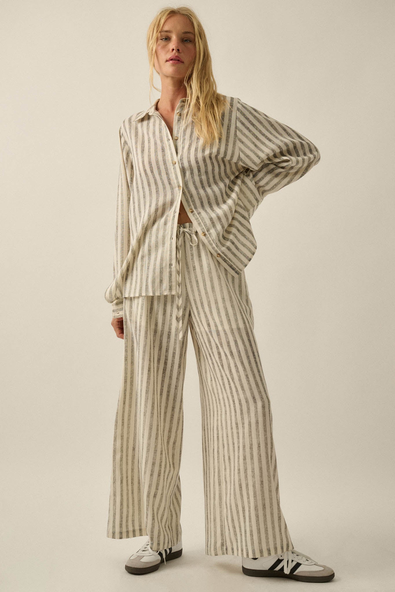 Weekend Mood Striped Wide-Leg Drawstring Pants