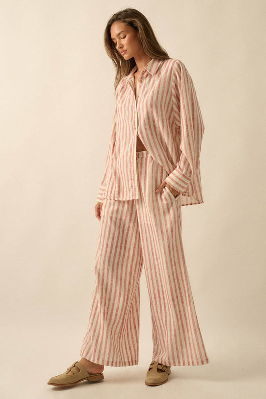Weekend Mood Striped Wide-Leg Drawstring Pants