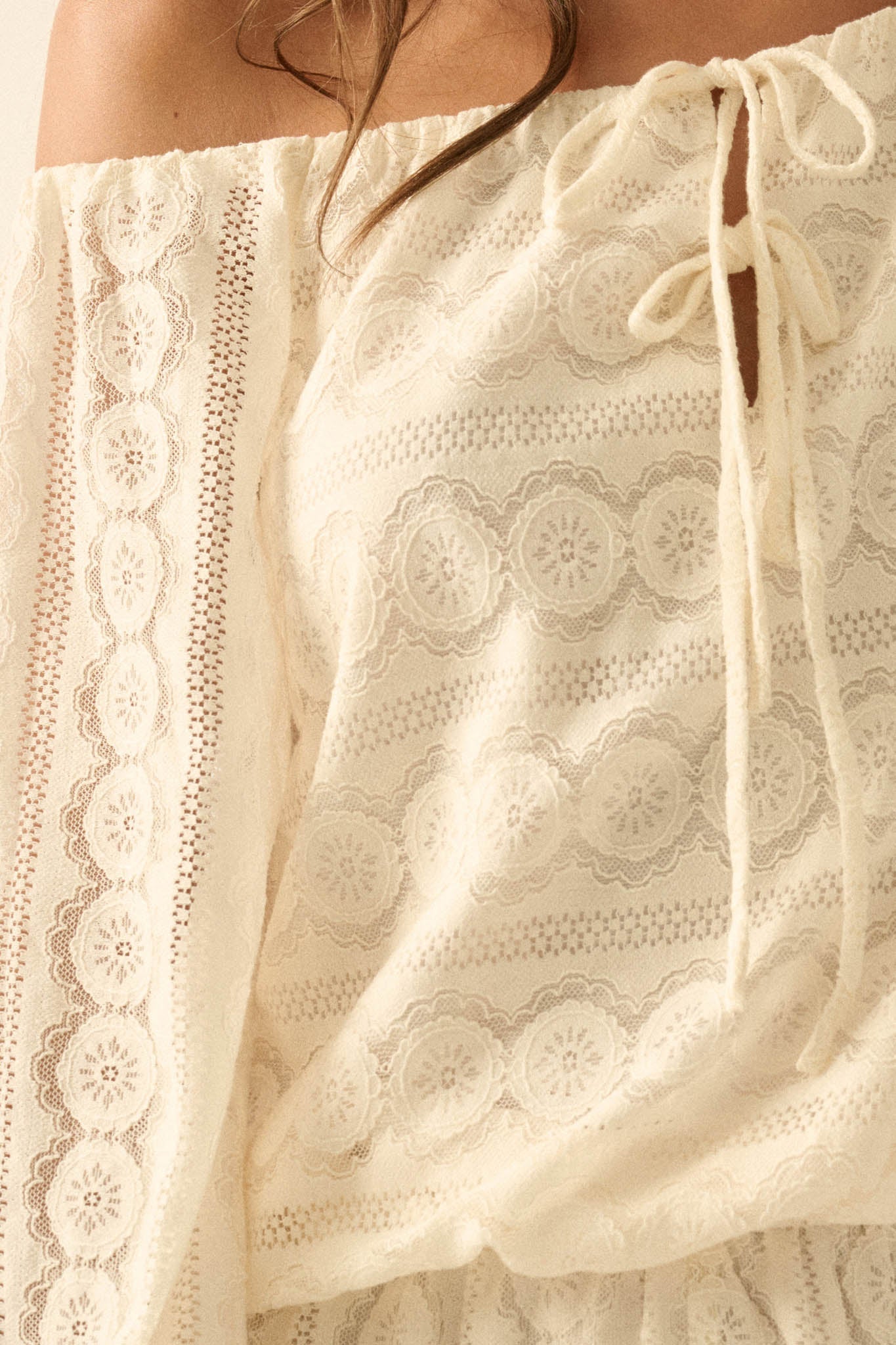 Sweet Daydream Lace Off-Shoulder Long-Sleeve Romper