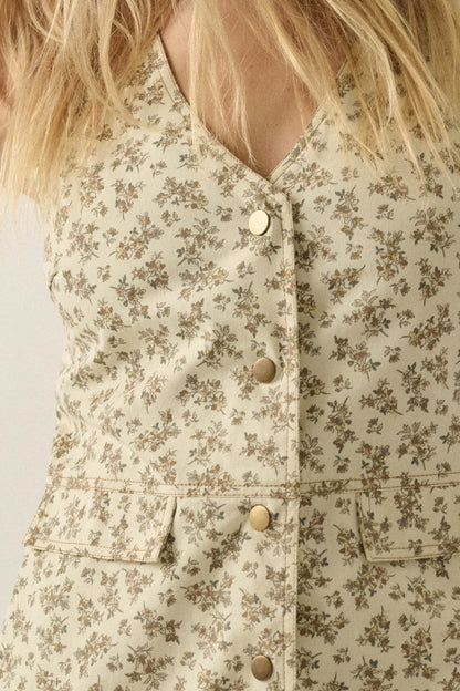 Twill Blossoms Floral-Print Cotton Vest Romper