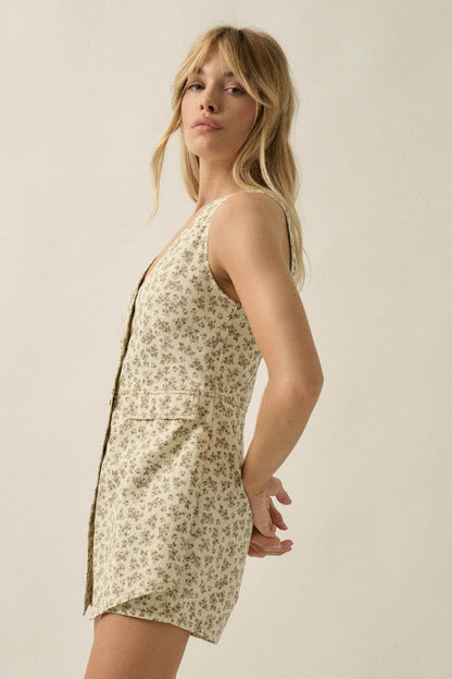 Twill Blossoms Floral-Print Cotton Vest Romper