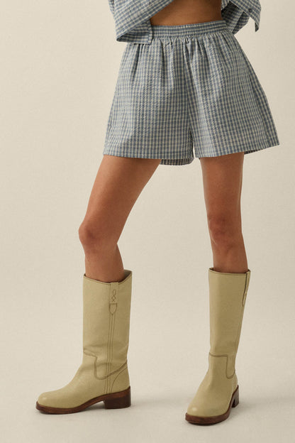 Sunny Sunday Plaid Seersucker Pleated Shorts