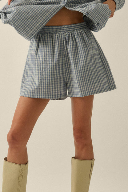 Sunny Sunday Plaid Seersucker Pleated Shorts