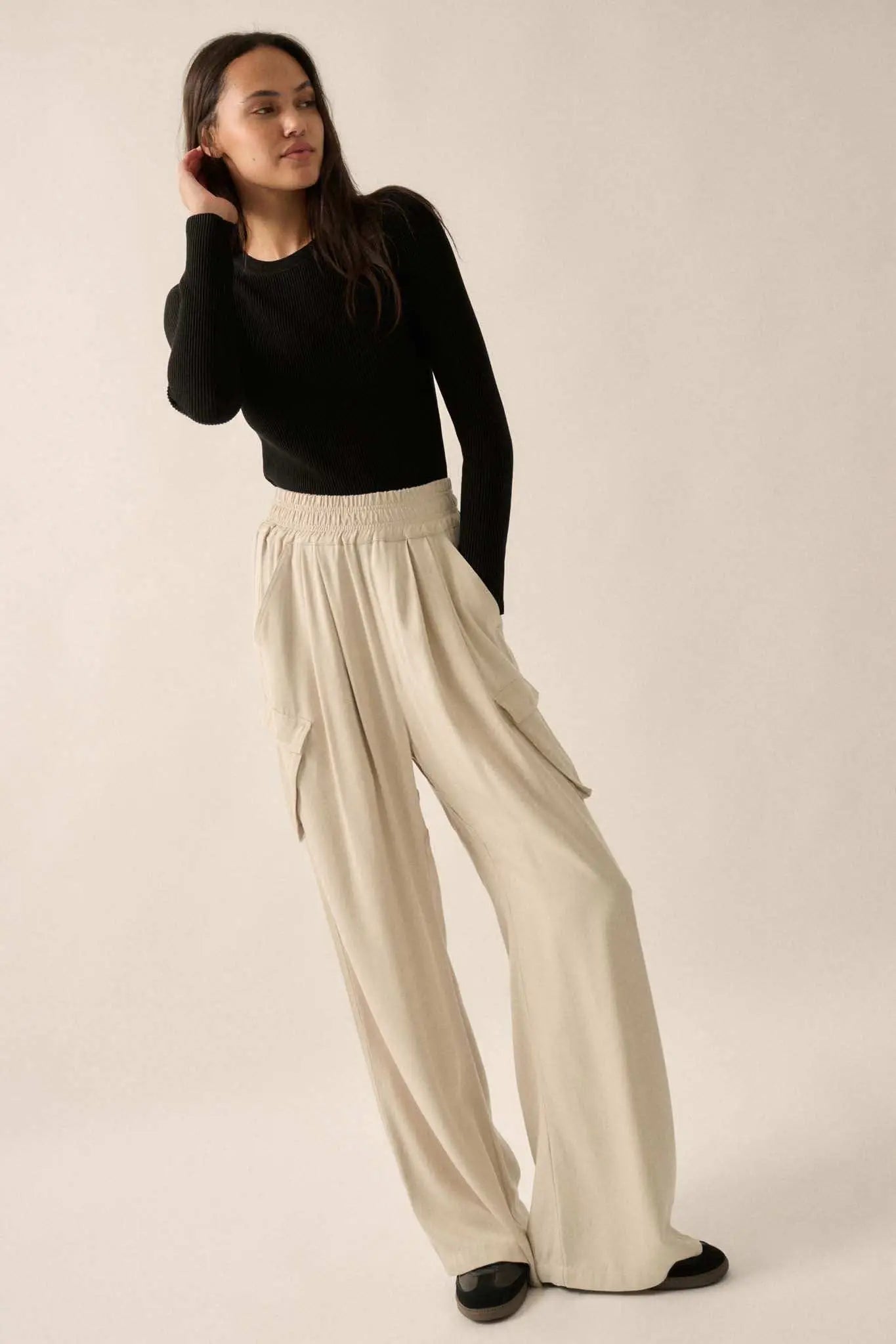 Walk On Wide-Leg Twill Cargo Pants
