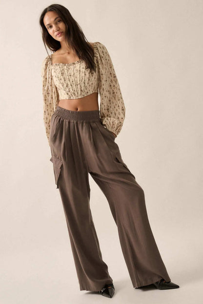 Walk On Wide-Leg Twill Cargo Pants