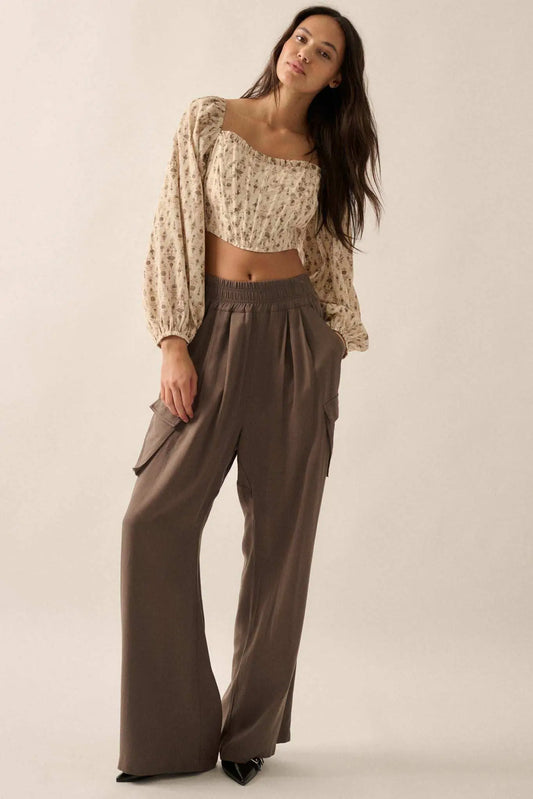 Walk On Wide-Leg Twill Cargo Pants