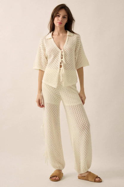 Sunlit Coast Crochet Knit Side-Tie Pants