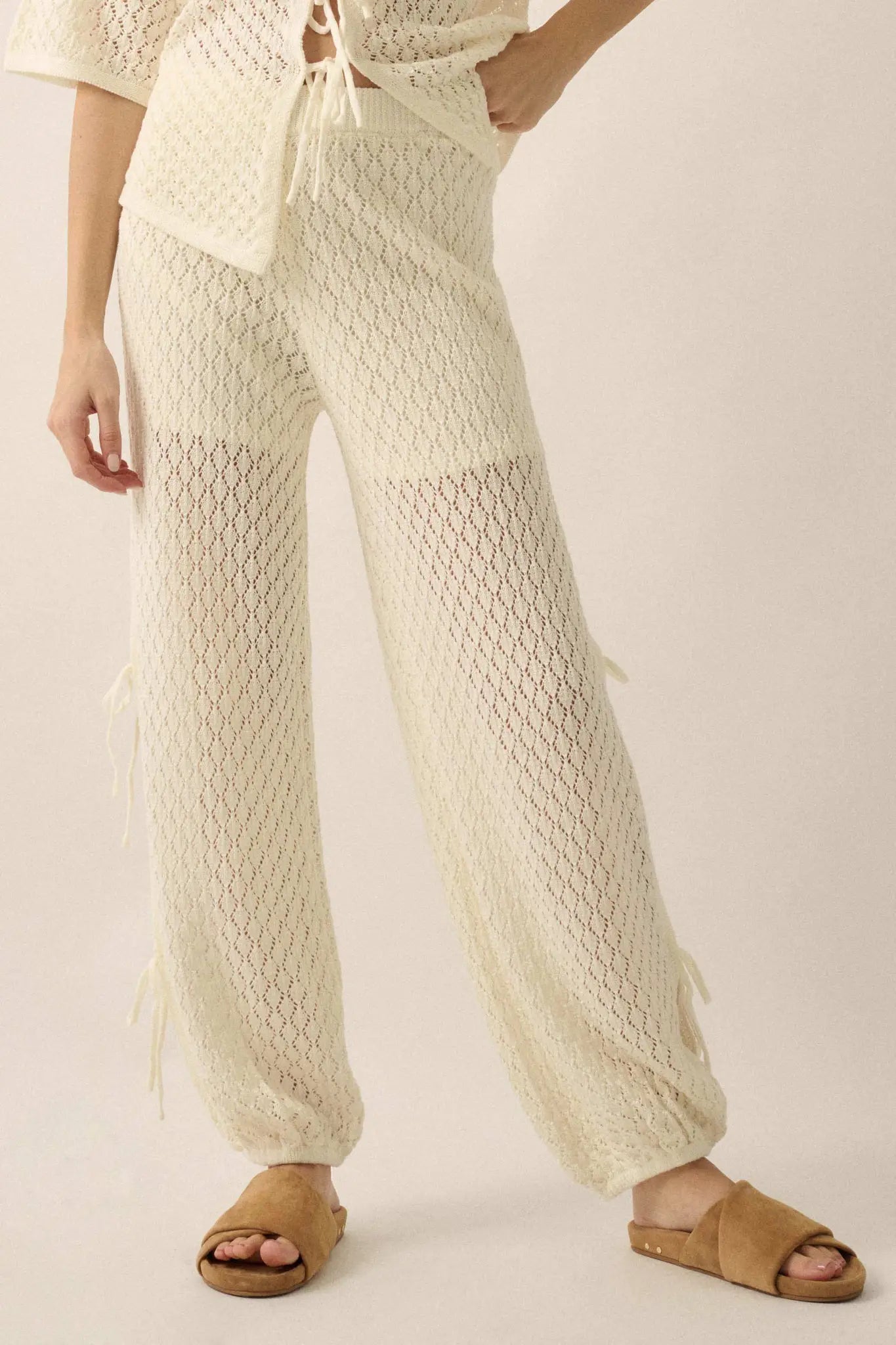 Sunlit Coast Crochet Knit Side-Tie Pants