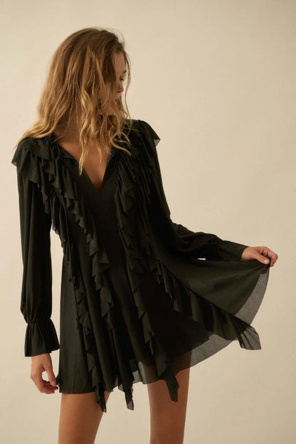 Wind Song Mesh Cascade Ruffle Peasant Romper