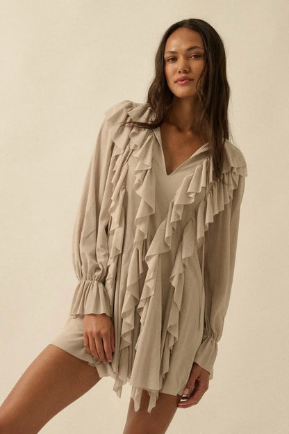 Wind Song Mesh Cascade Ruffle Peasant Romper