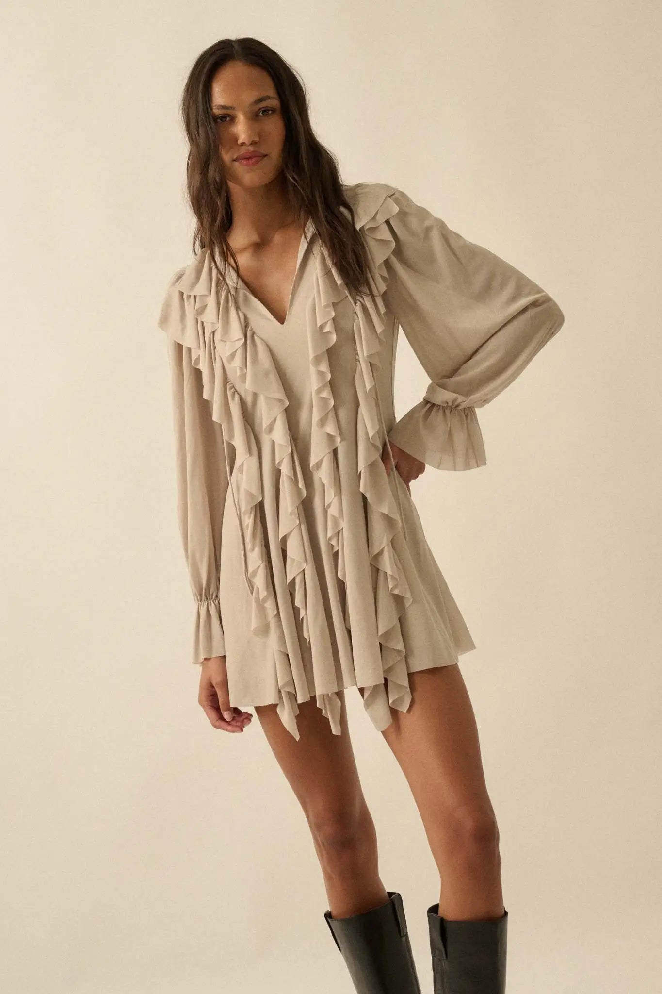 Wind Song Mesh Cascade Ruffle Peasant Romper