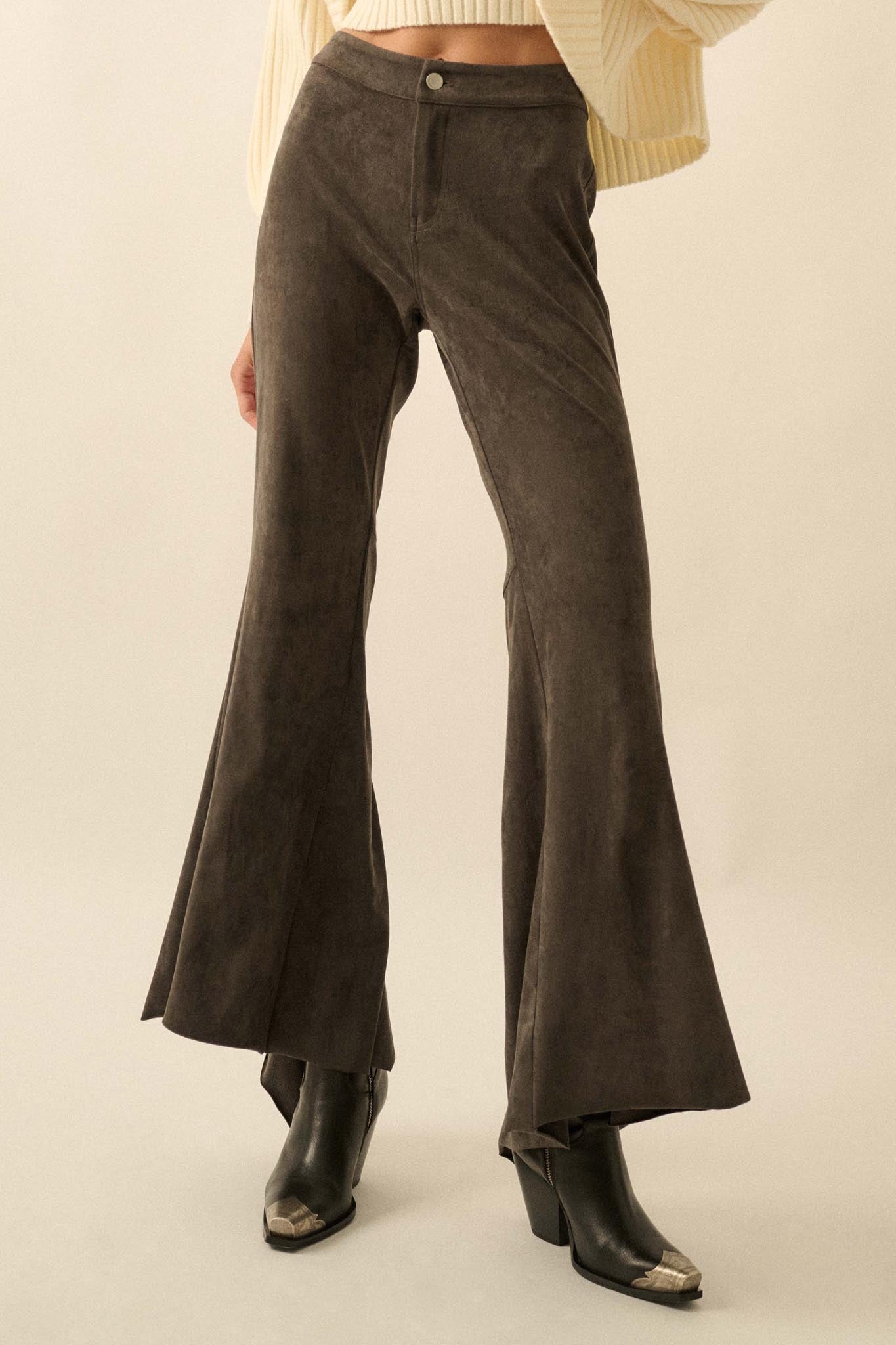 Touch of Flair Vegan Suede Flare Pants