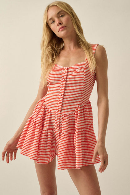 Sugar High Gingham Tiered Ruffle Sweetheart Romper