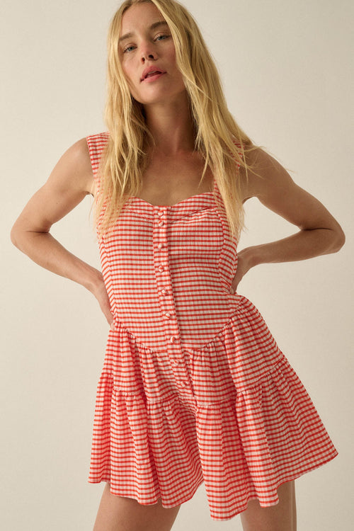 Sugar High Gingham Tiered Ruffle Sweetheart Romper