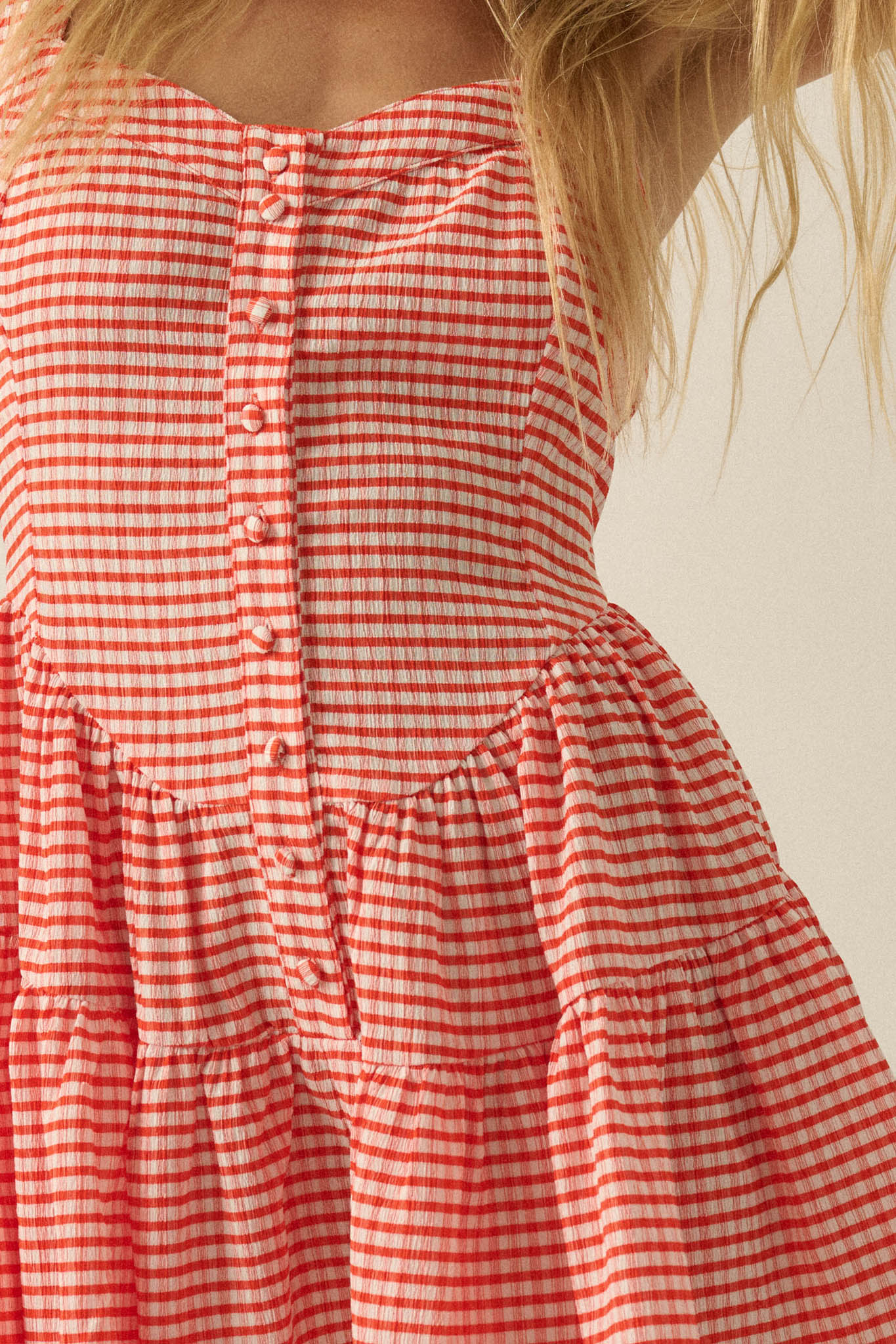 Sugar High Gingham Tiered Ruffle Sweetheart Romper