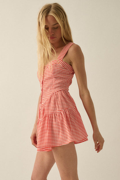 Sugar High Gingham Tiered Ruffle Sweetheart Romper