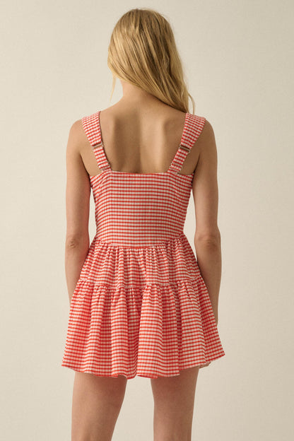 Sugar High Gingham Tiered Ruffle Sweetheart Romper