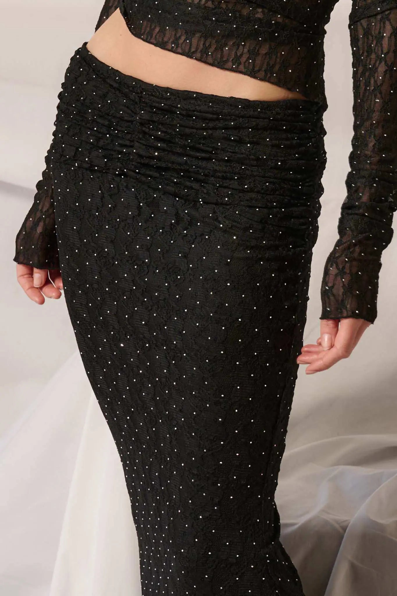 Under the Stars Studded Lace Mermaid Maxi Skirt