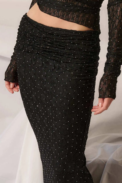 Under the Stars Studded Lace Mermaid Maxi Skirt