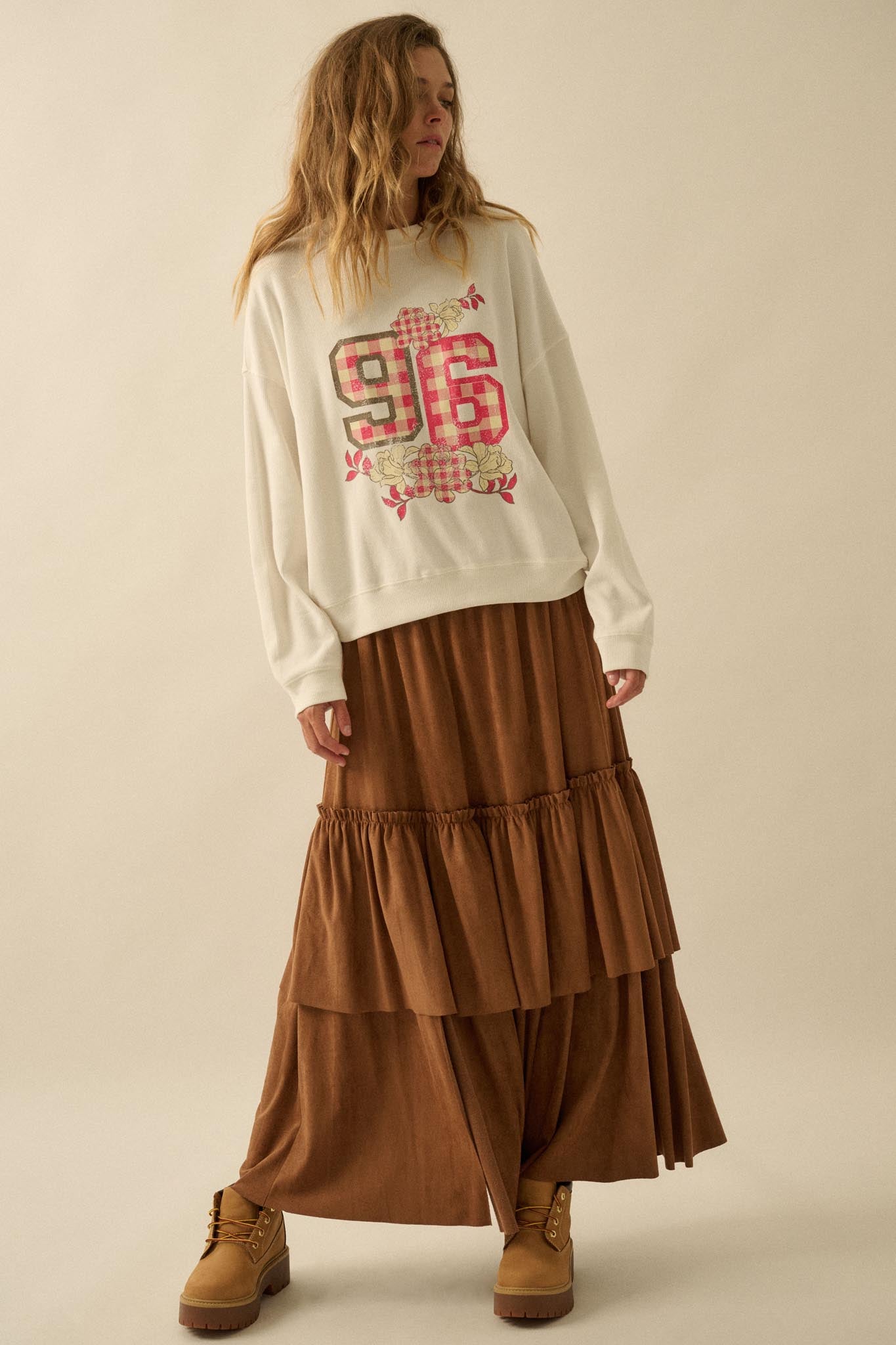Tender Touch Vegan Suede Tiered Ruffle Maxi Skirt