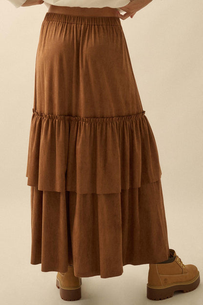 Tender Touch Vegan Suede Tiered Ruffle Maxi Skirt
