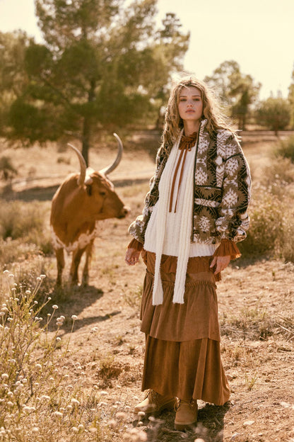 Tender Touch Vegan Suede Tiered Ruffle Maxi Skirt