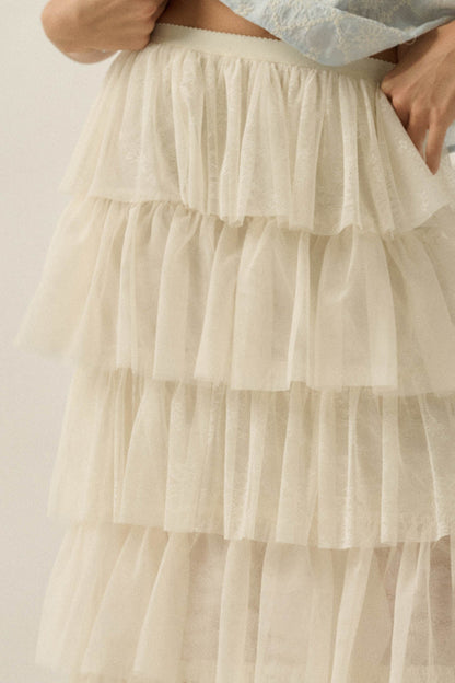 Twirl Power Floral Lace and Tulle Ruffle Maxi Skirt