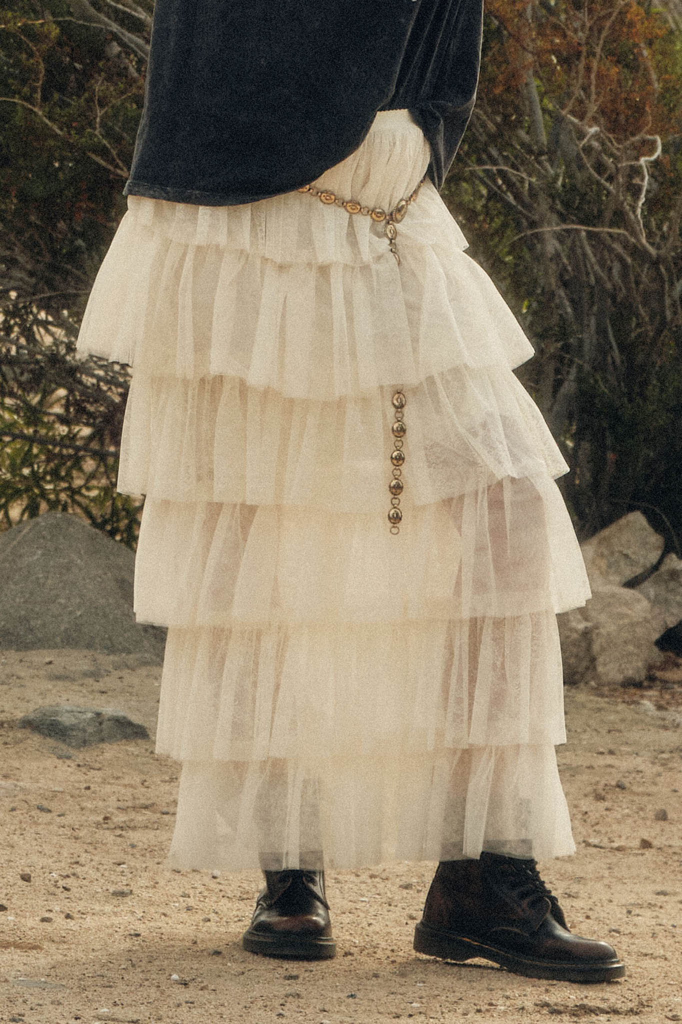 Twirl Power Floral Lace and Tulle Ruffle Maxi Skirt