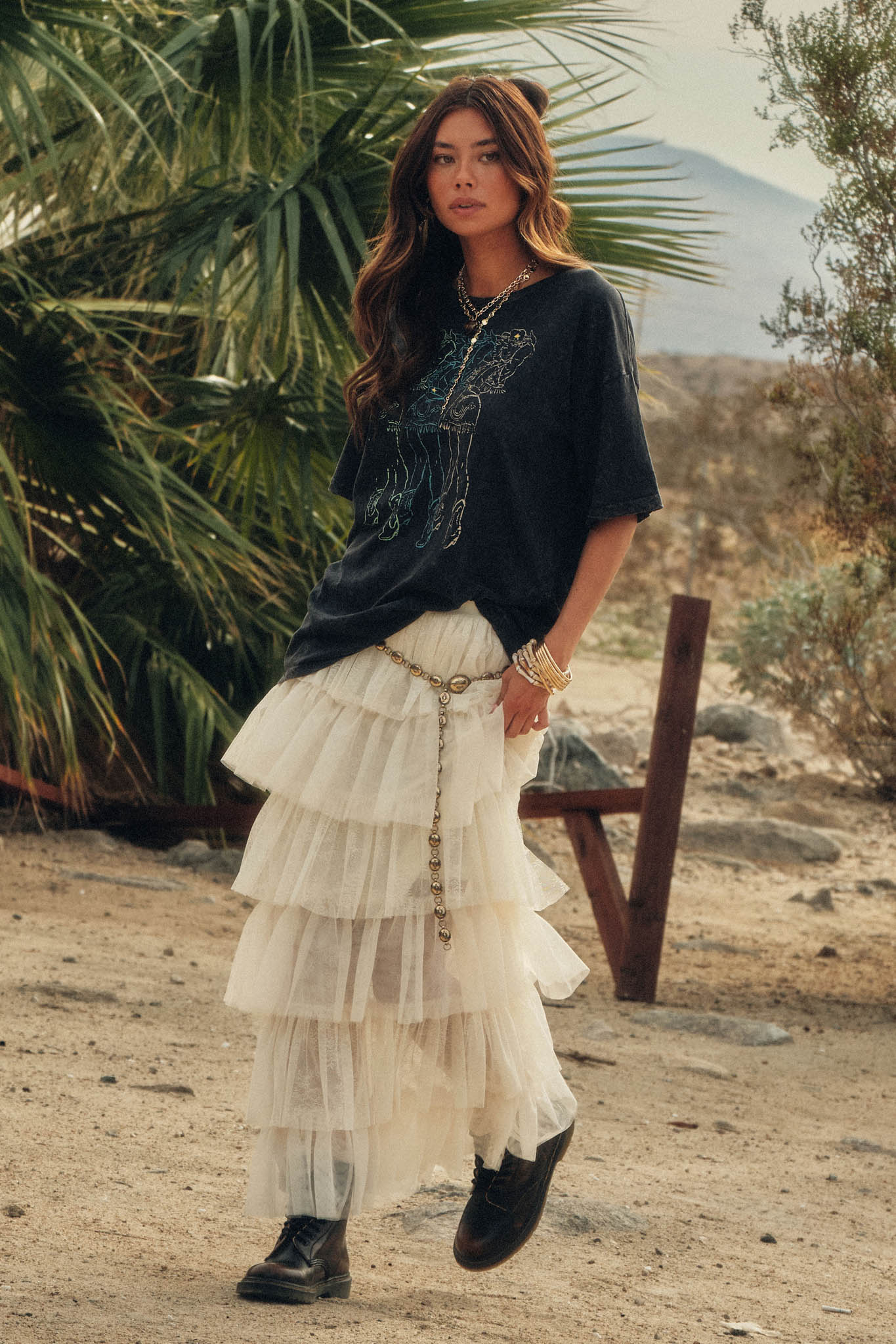 Twirl Power Floral Lace and Tulle Ruffle Maxi Skirt