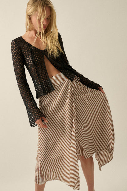 Sweet As Can Be Gingham Side-Tie Wrap Maxi Skirt